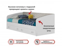 Детская кровать молодежная "Уника-П" в белом цвете с мягким из