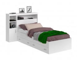 Кровать односпальная Виктория белая 90 с блоком, 1 тумбой, ящиками и матрасом