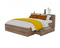 Кровать двуспальная Доминика с блоком и ящиком 160 (Дуб Золотой) с матрасом