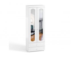 Шкаф распашной 2-х дверный с зеркалами и ящиками (гл.410) Афина АФ-45 бело